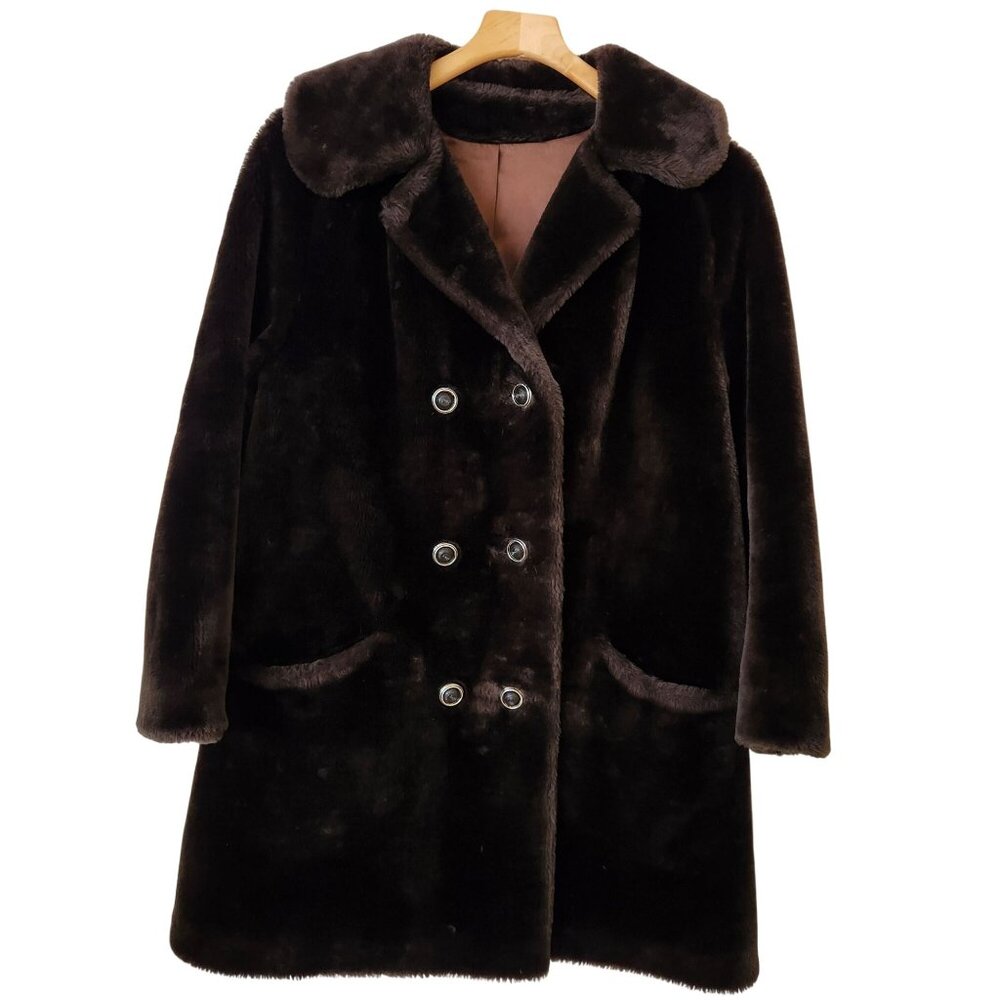 Vintage Mar Del Chocolate Brown Faux Fur Coat Glam Sexy Old Money Winter Pretty - Picture 2 of 15